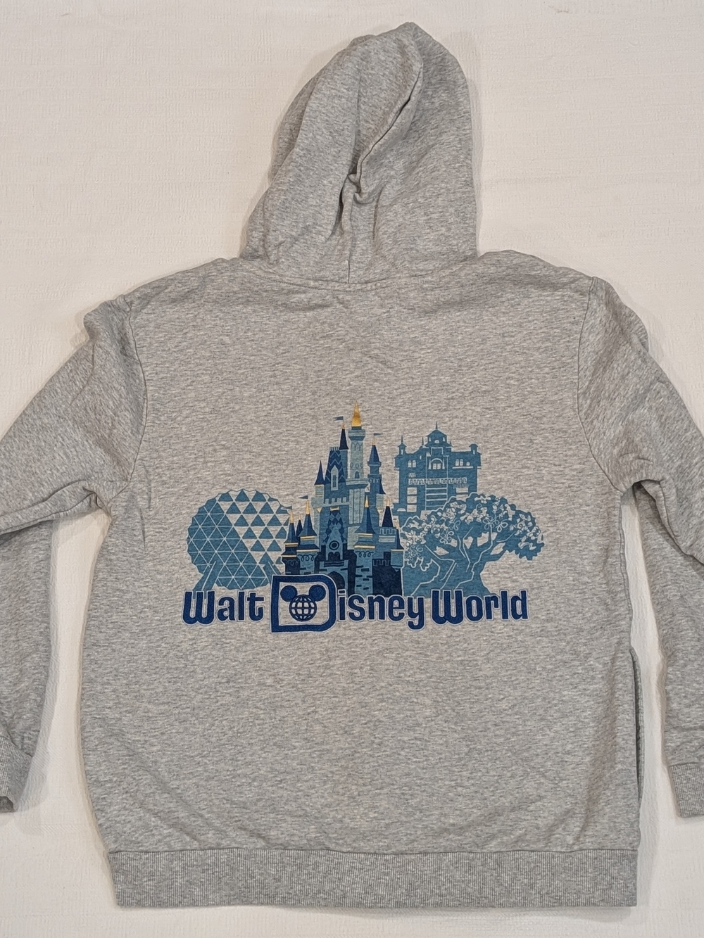 Disney World Icons 4 Park Hoodie Castle Graphic Zip Up Adult M Gray Blue